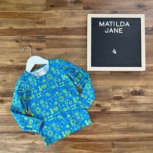Matilda Jane It's A Wonderful Parade Sew Cute Knit Tee Blue Green Long Sleeves 4